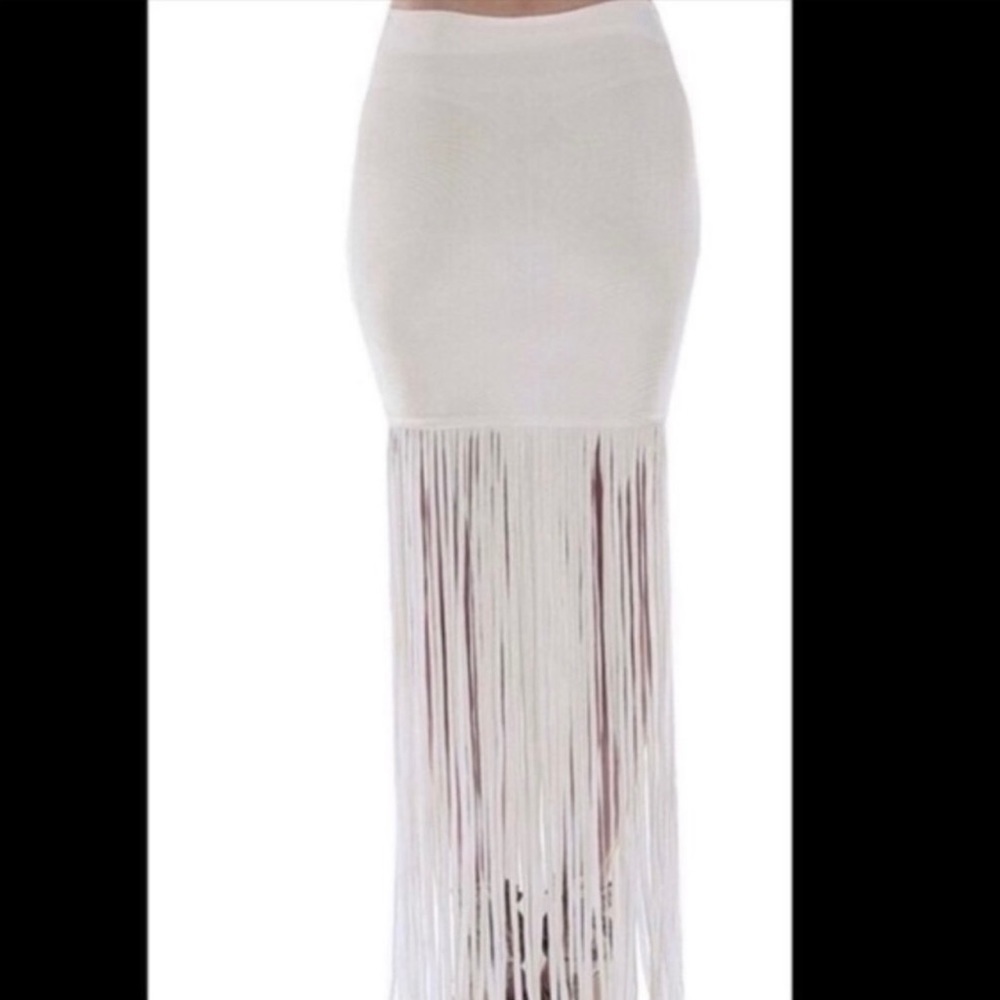 New! Clearance 🔥Sexy Tight Whit Bandage Maxi Fringe Skirt - Picture 2 of 9